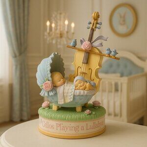 Vtg Enesco "I Hear Cellos Playing A Lullaby" Baby in Cradle w/ Birds